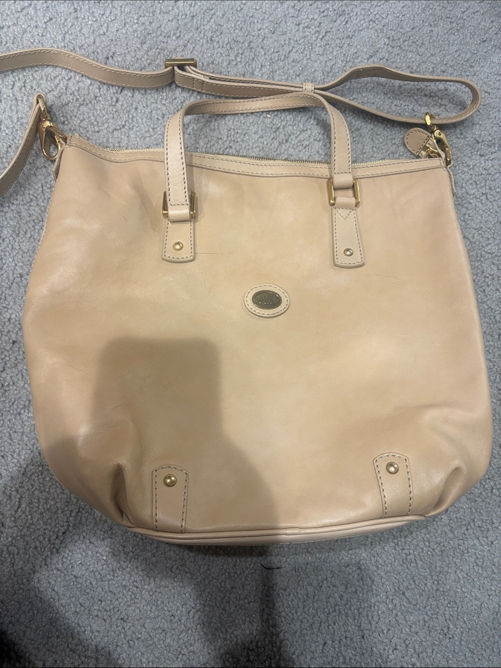 Women's Neutral Beige Leather Shoulder Bag with Adjustable Strap